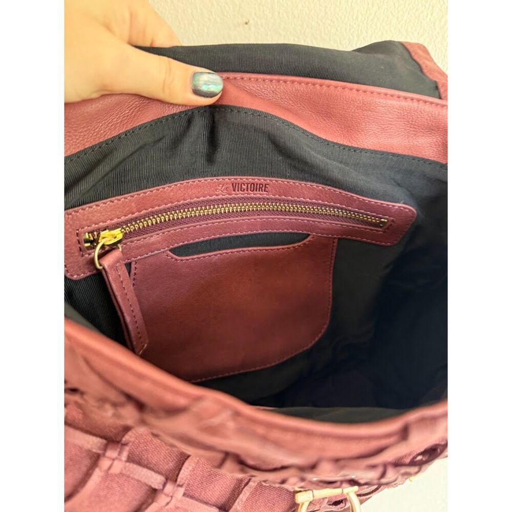 Pour La Victoire Knotted Leather & Canvas Satchel Shoulder Bag in Oxblood & Gold - Picture 8 of 15